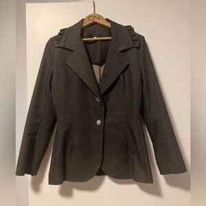 Chic Women's Denim Gray Blazer with Ruffles